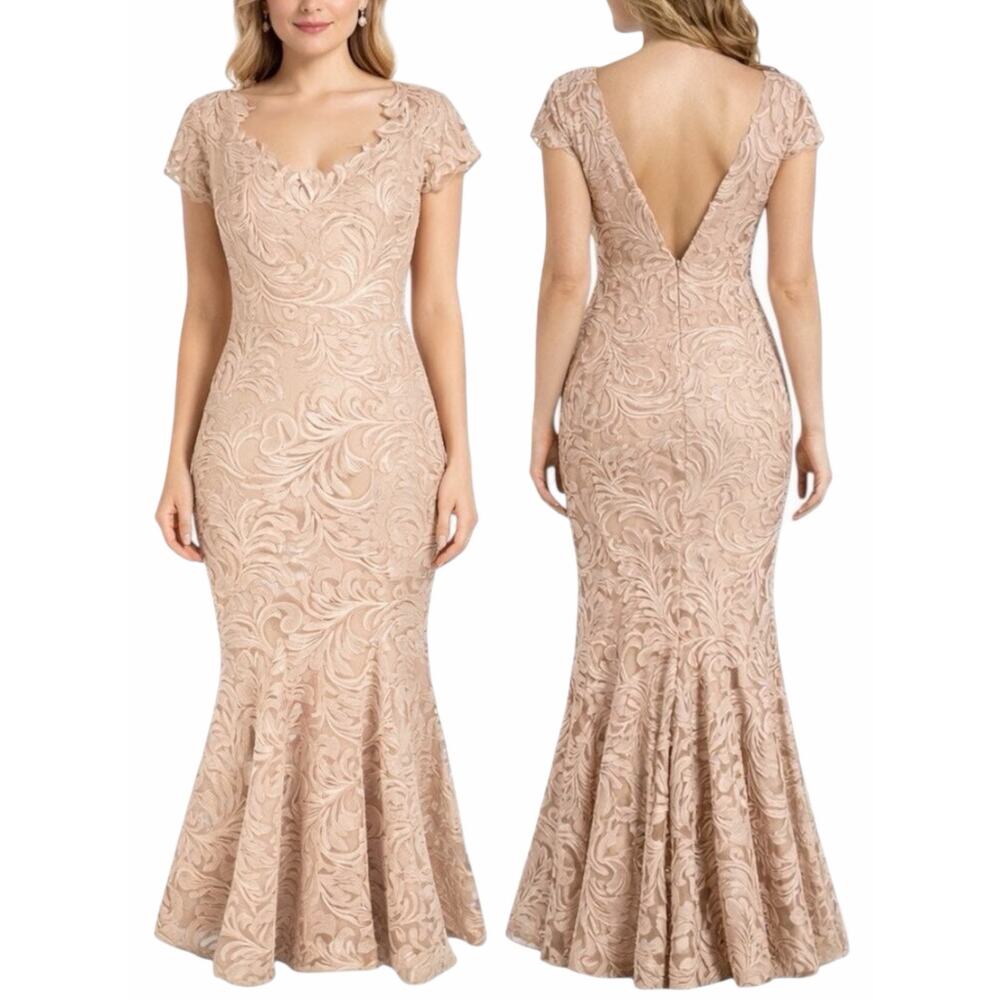 Nicole Bakti Sequin Embroidered Evening Gown Dress Dusty Rose Pink Size 6
